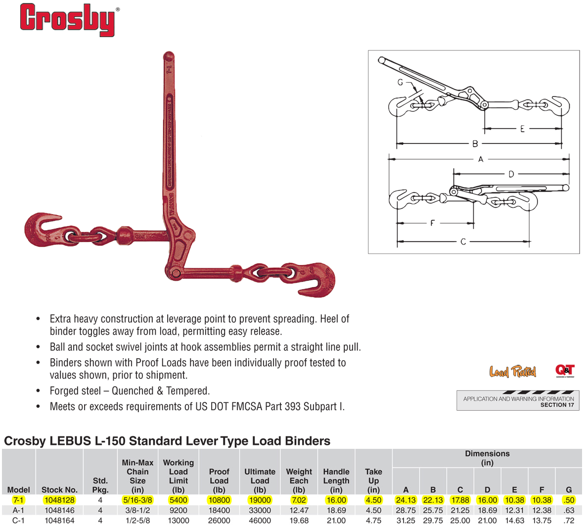 5/163/8 inch Crosby L150 71 Lever Load Binders Wesco Industries